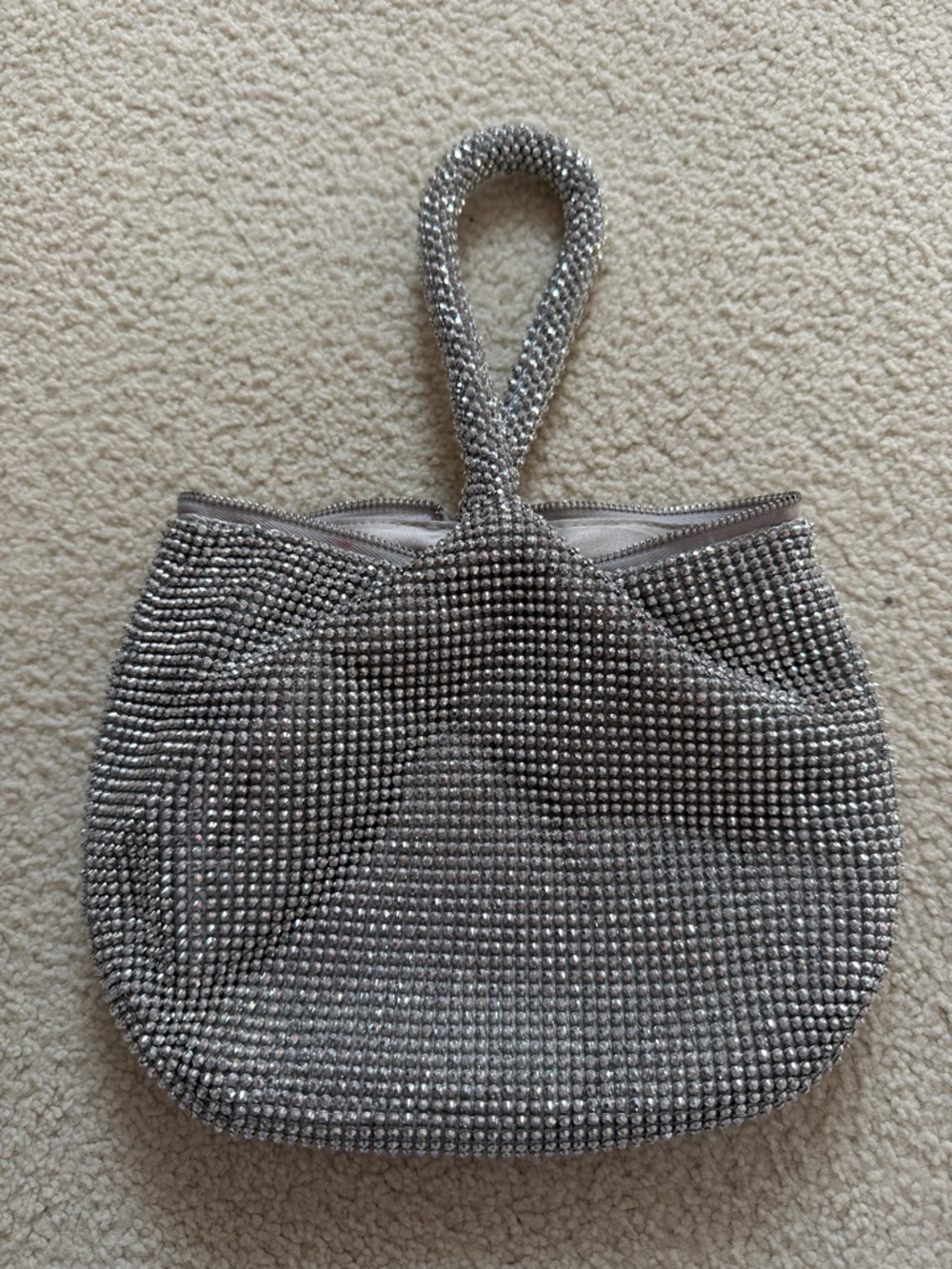 Silver Crystal Beaded Evening Wristlet Bag